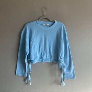 La Porte Light Blue Cropped Sweatshirt with Ties Medium